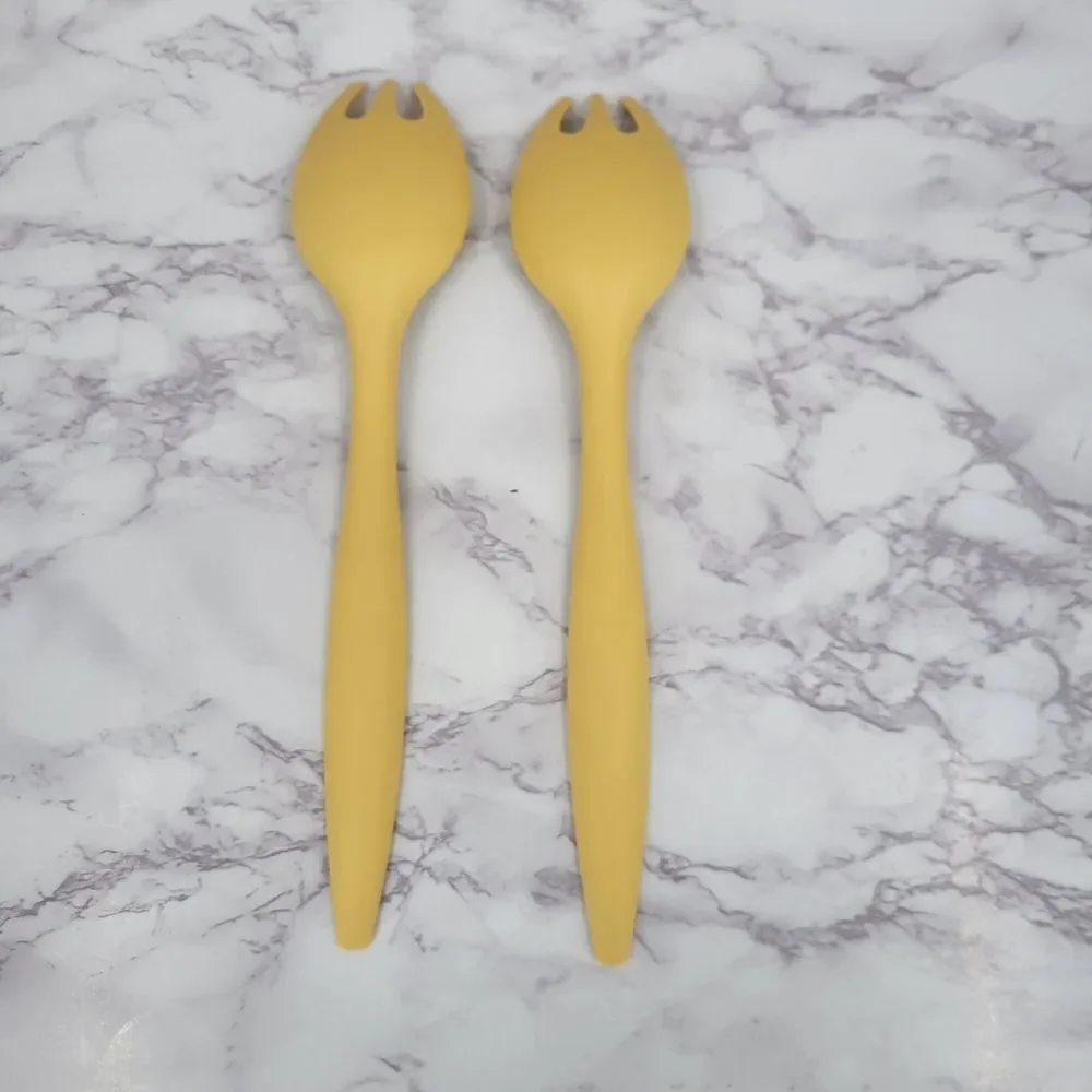 Tupperware Vintage Harvest Gold Salad Forks Serving Ware Yellow Spork Set Dining